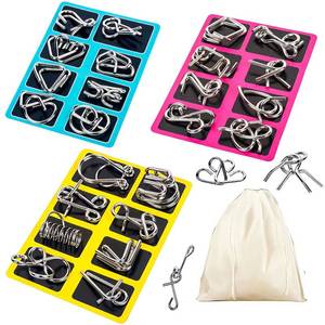 lot 30282 image: GEKELI Metal Wire Puzzle Set of 24 with Pouch,Brain Teaser IQ Test Disentanglemen Iron Link Unlock Interlock Game Chinese Ring Magic Trick Toy for Party Favor Kids Adults Challenge - Retail $12