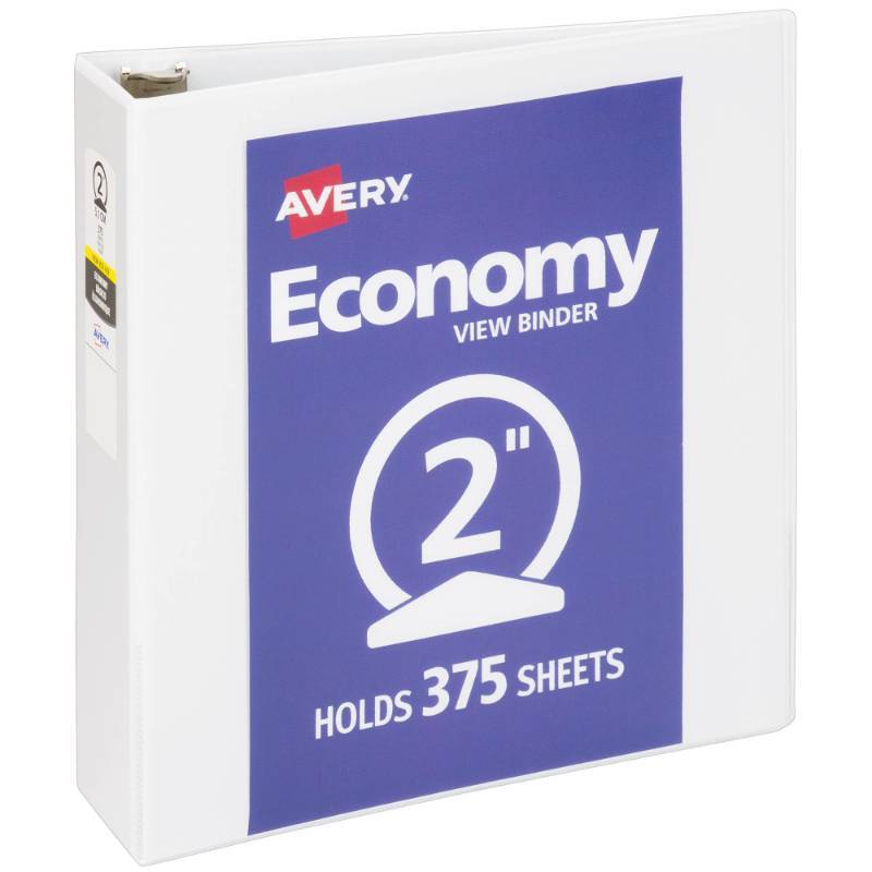lot 29845 image: Avery Standard View 3 Ring Binder, 2 Round Rings, 375-Sheet Capacity, 2.8 Inch Wide Spine, 1 White Binder, Ideal for Lightweight Organization and Occasional Referencing (05731) - Retail $7
