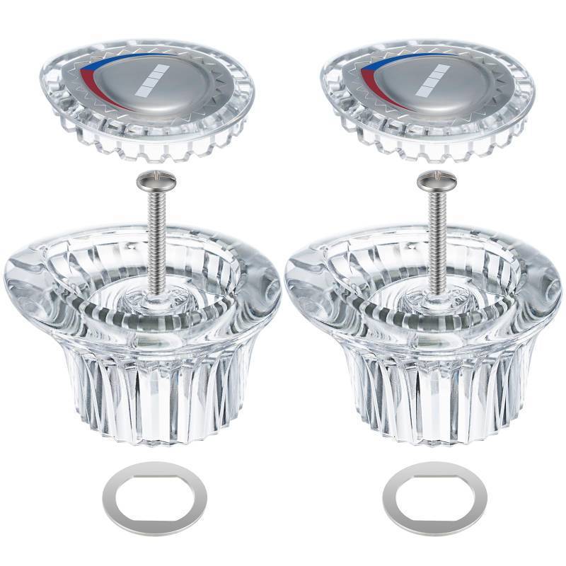 lot 29873 image: Enhon 2 Pack Shower Knob Handle Kit Compatible with Moen 96797 Chateau Collection, Replacement Faucet Handle Kit for Bathroom Tub and Shower, Include Screws, Chrome Knob Insert - Retail $16