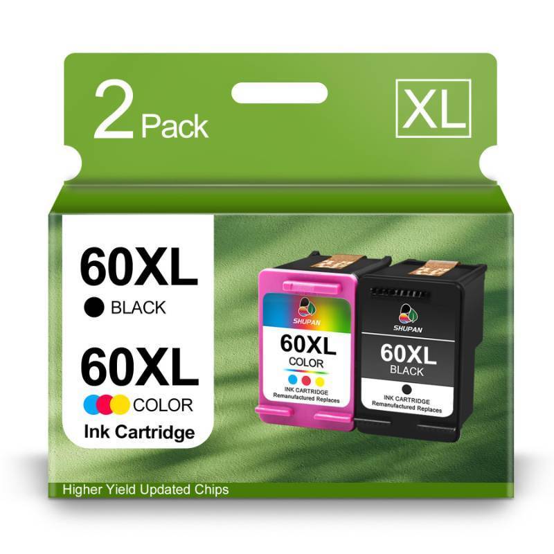 lot 39894 image: Ink Cartridges Black and Color Combo Pack Replacement for HP 60 60 XL Ink Work for PhotoSmart C4780 C4680 C4795 C4650 DeskJet F4480 F4440 F4280 Envy 110 Printer (2 Packs) - Retail $29
