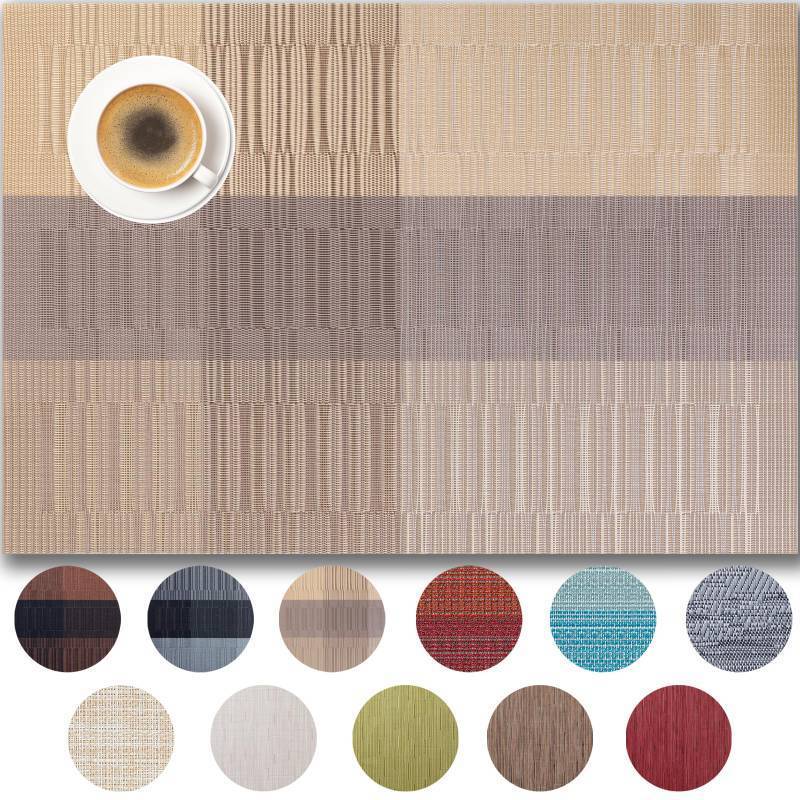 lot 48769 image: Placemats Set of 8 - Easy Clean Woven Vinyl Placemats for Dining Table, IndoorOutdoor Place Mats, Washable PVC Table Mats Gold Dune - Retail $22