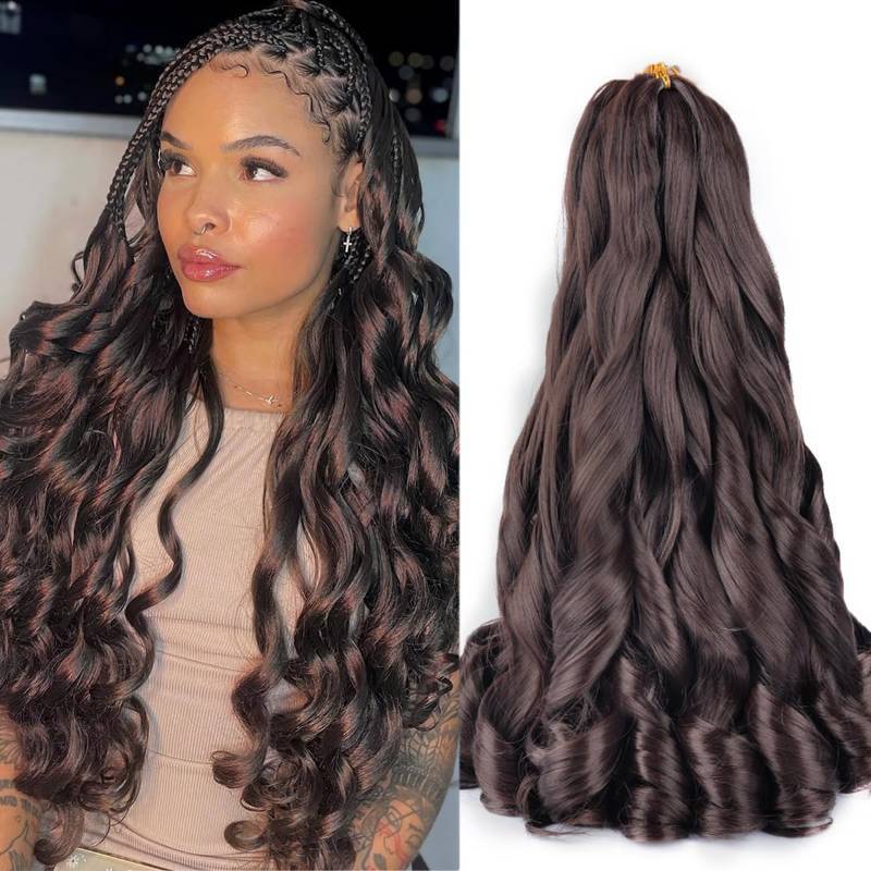 lot 51652 image: French Curl Braiding Hair 18 Inch Soft Bouncy Braiding Hair Pre Stretched Loose Wave 90gpack Yaki Crochet Hair for Black Women Hair Extensions for Braids (18 inch 6 packs, 4#) - Retail $21