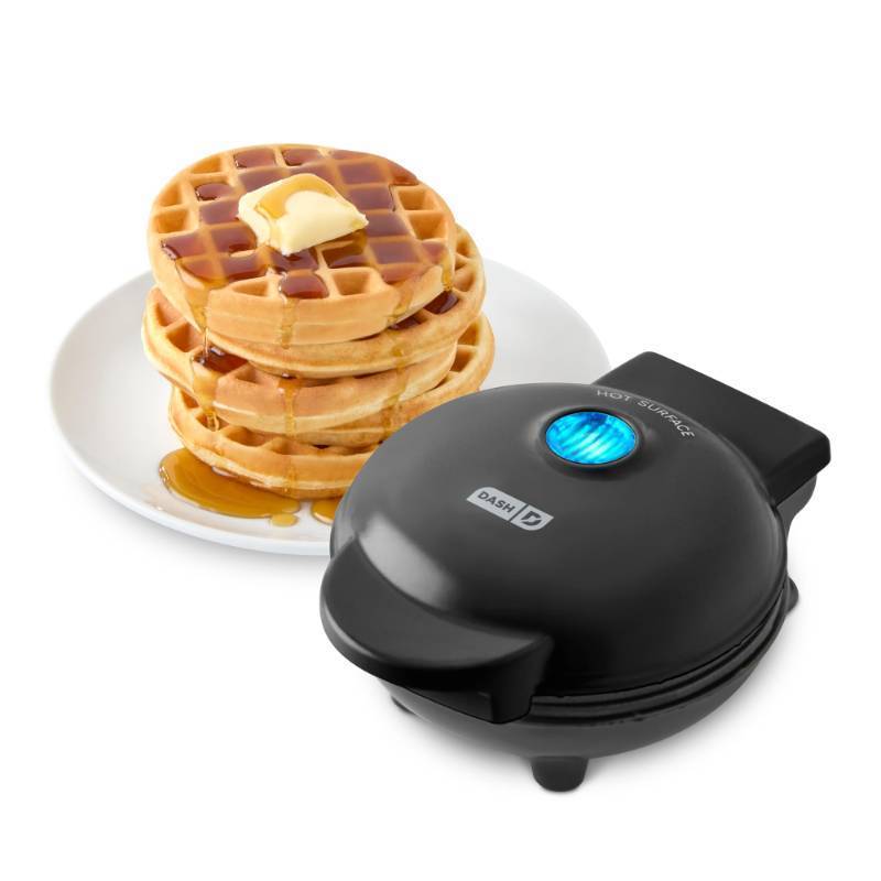 lot 55196 image: Dash Mini Waffle Maker- Compact Electric Iron for Creative Homemade Treats - PTFE nonstick surface - Easy-to-Clean - Perfect for Kids & Families - Black - Retail $11