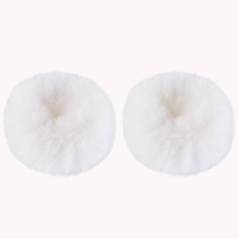 lot 29820 image: 2 PCS White Faux Rabbit Fur Fuzzy Scrunchies - Fluffy Elastic Hair Bobbles, Ponytail Holders, and Hair Accessories for Girls & Women - Retail $6