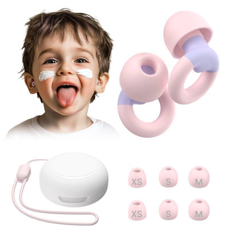 lot 39818 image: JUSTRVN Kids Ear Plugs(6yrs)-2 Pairs of Reusable Noise Reduction Earplugs for Small Canal With 6 Tips,Soft Silicone Earplugs for Sleeping,Focus,Travel,Socializing,Concert&Hearing Protection 25dB-30dB - Retail $11