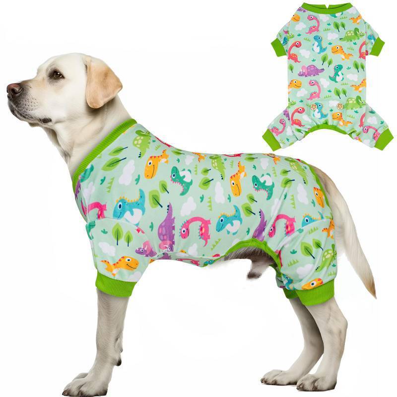 lot 39828 image: KYEESE Dog Pajamas Comfy Clothes for Dogs Boy Girl Stretchy Pet Jammies Onesie Soft Outfit Velvet Pjs Large Dog Pajamas with Colorful Dinosaurs, XX-Large - Retail $25