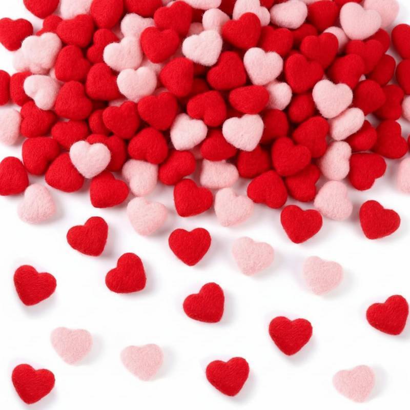 lot 39848 image: Teyva Daily 60 Pcs Valentines Day Felt Hearts Red Pink 1.38 Heart Shape Craft Wool Bead Pom Pom Handmade DIY Balls for Wedding Home Decor Party Nursery Prop Small Puff Garland Vase Filler - Retail $13