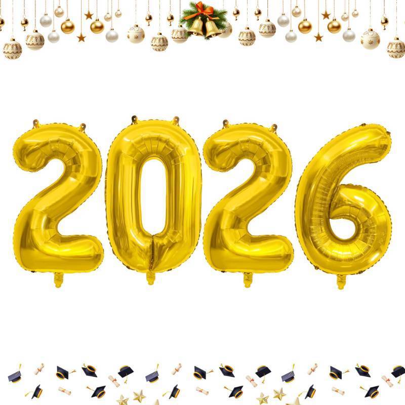 lot 39862 image: 40 Inch 2026 Balloons Gold Foil Number Balloons for 2026 New Year Festival Celebration or Birthday Party Supplies Decorations,New Years Balloon 2026, New Years Eve Graduation Balloons Decorations - Retail $6