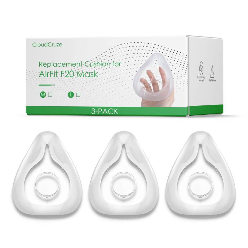 lot 48668 image: Replacement Cushion for AirFit F20 Mask Large, FSA & HSA Eligible, 3-Pack Compatible with Original F20 Frame, Reliable Seal & Perfect Fit for Full Face Mask - Retail $42