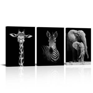 lot 26179 image: Visual Art Decor Black and White African Wildlife Canvas Wall Art Animal Zebra Giraffe Elephant Portrait Picture Poster Artwork for Home Living Room Bedroom Room Kids Room Office Wall Decoration Ready to Hang - Retail $22