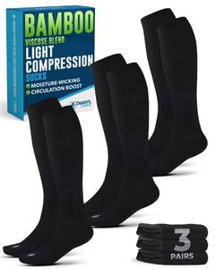 lot 26187 image: Doctors Select Light Compression Socks for Men - 3 Pairs, Knee High Comfort and Support, 8-15 mmHg Compression Socks, All Black - Retail $16