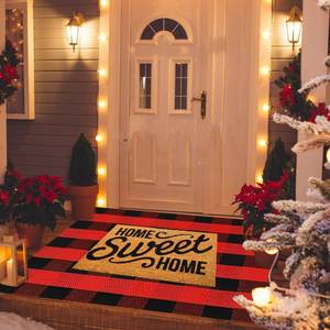 lot 26189 image: SEEKSEE Cotton Buffalo Plaid Rug 3x5 Black and Red Checked Rug Washable Doormats Indoor Outdoor Rugs for Layered Front Door Mats, Porch, Kitchen, Farmhouse, Entryway - Retail $30