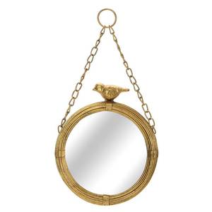 lot 26190 image: NIKKY HOME 6.7 Inch Decorative Small Hanging Mirrors Vintage Round Metal Framed Wall Mounted Mirror Decor with Bird for Bathroom Living Room Office, Rustic Gold - Retail $39
