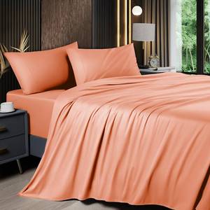 lot 26195 image: Shilucheng 4 Piece Queen Sheet Sets, Cooling Sheets, Blend Rayon Derived from Bamboo, Deep Pocket Up to 16, Breathable & Soft Bed Sheets, Hotel Silky Bedding Set, Coral - Retail $37