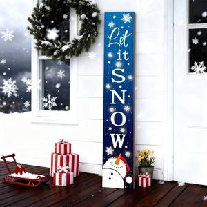 lot 26199 image: Lighted Wooden Welcome Porch Sign, 47.2H Let It Snow Merry Christmas Winter Holiday Porch Board Sign for Front Door Farmhouse Outdoor Indoor Welcome Sign Wall Decor - Retail $21