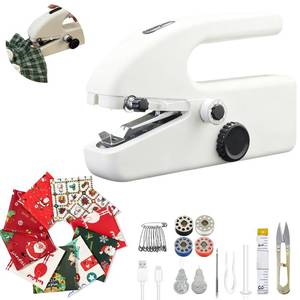lot 26204 image: Handheld Sewing Machine with 8 Pieces of New Years Fabric & 21 Sewing Accessories, Mini Sewing Machine for Beginners, Perfect Sewing Tool for 2026 New Year DIY Gifts, Decor & Clothing Repairs - Retail $19