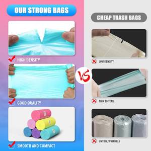 lot 26208 image: T.FORING Mini Trash Bags 2 Gallon - 50 Count Small Garbage Bags Unscented,7.5 Liter Colored Plastic Trash Can Liners,Thick Waste Basket Liners for Bathroom Home and Office - Retail $9