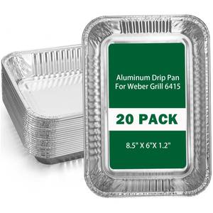 lot 26213 image: Whaleme Grill Drip Pans Compatible Weber 6415-20 Pack Grill Accessories for Weber Spirit, Genesis, Traveler, Q Series, Disposable Aluminum Foil Pans Grease Tray Liners 8.5 X 6 - Retail $10