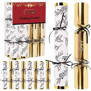 lot 26214 image: Lulu Home 8 Packs Non-Snap Christmas Crackers Set, Xmas Gift Box Kit for Party Dinner Game Traditions, Each 10.6 H x 1.9 Dia, Golden & Silver Patterned - Retail $12