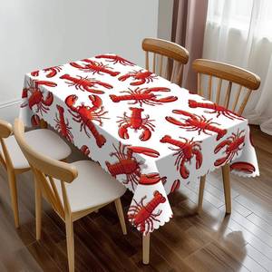 lot 26221 image: XLIANBIN Lobsters Rectangle Tablecloth Red Nautical Crayfish Fresh Seafood Ocean Animal Table Cloth Dining Table Cover for Home Kitchen Restaurant Party Buffet Picnic 54 x 72 Inch - Retail $12
