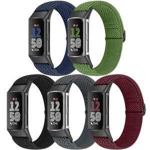 lot 30297 image: Bcuckood 5 Pack Elastic Nylon Watch Bands Compatible for Fitbit Charge 6Fitbit Charge 5, Adjustable Breathable Replacement Stretchy Nylon Loop Wristband Sport Strap for Women Men - Retail $14