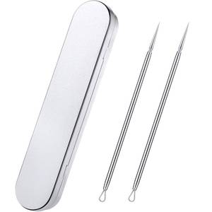 lot 30302 image: Titanium Lancet Needle Pimple Popper Tool Facial Milia Remover Blackhead Blemish Remover Blackhead Whitehead Extractor Professional Lancet Zit Blemish Comedone Removal Tool 2 Pieces with Box - Retail $8