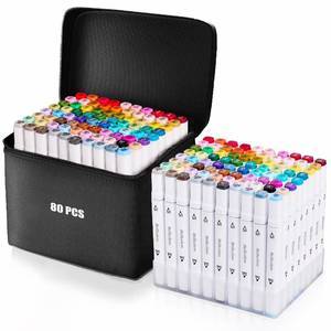 lot 30314 image: Brillcolors 80 Colors Alcohol Markers with Base Dual Tip Drawing Markers for Adult and Kids Comics Coloring Sketching Illustration (80 White) -Refillable - Retail $22