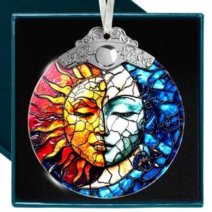 lot 30322 image: Sun and Moon Christmas Ornaments - Ideal Gifts for Astrology Enthusiasts, Unique Stained Glass Sun and Moon Ornaments for Christmas Tree, Ideal Gift for Celestial Lovers - Retail $8