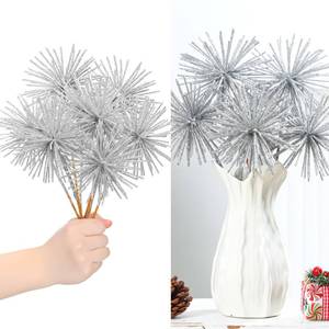 lot 30326 image: Yalikop 5 Pcs 10 Inch Starburst Christmas Tree Picks Glitter Christmas Star Tree Filler Table Centerpieces for DIY Wreath Crafts Funny Urchin Ornaments for Indoor Holiday Party Favors Supplies(Silver)