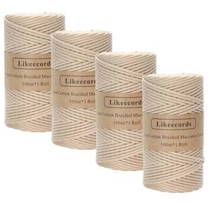 lot 30329 image: Likeecords 4 Skeins of Braided Macrame Cotton Cord 3mm x 100m,Macrame Rope, 100% Cotton Rope Macrame String,Colorful Cotton Craft Cord for Bag,Wall Hanging, Plant Hangers, Crafts, Knitting Apricot - Retail $50