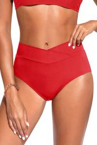 lot 30336 image: Women V Cut Bikini Bottoms - High Waisted Full Coverage Swimsuits Cross Front Bathing Suit Bottoms 2026 Red S - Retail $20