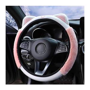 lot 30338 image: Bittwee Car Steering Wheel Cover, Fluffy Soft Plush for Winter Warm, Cute Steering Wheel Protector with Kitty Cat Ears, Universal 15 Inch, Elastic & Anti-Slip, Lovely Decor Car Accessories (Pink) - Retail $12