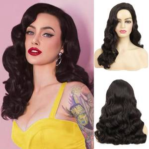 lot 30341 image: Swiking Long Black Curly Wavy Wig for Women Long Finger Wave Heat Resistant Fiber Synthetic Hair Wigs for Cosplay Halloween Party Use - Retail $24