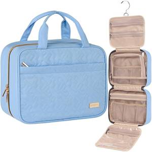 lot 30344 image: NISHEL Travel Toiletry Bag for women, Portable Hanging Organizer for Travel-Sized Shampoo, Conditioner, Brushes Set, Makeup Accessories, Medium Size, Purple - Retail $21