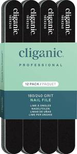 lot 30345 image: Cliganic 12 Pack Nail File Set 180240 Grit  Professional Emery Boards for Natural, Gel & Acrylic Nails  Washable Double Sided Kit  Cliganic 90 Days Warranty - Retail $7