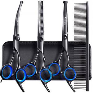 lot 30350 image: Gimars Dog Grooming Scissors Kit Professional 4CR with Safety Round Tip, 5 in 1 Heavy Duty Titanium Coated Thinning & Curved & Straight Shears - Retail $20