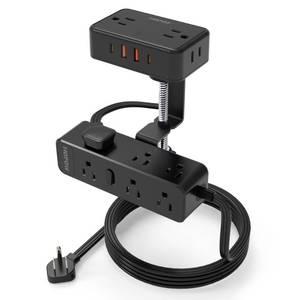 lot 30351 image: HOPOW Dual Layer Desk Clamp Power Strip, Desktop Edge Mount Charging Station with 13 Outlets 4 USB Ports (2 USB C), Under Desk Surge Protector(1700 Joules), 10 Ft Extension Cord for Office Home - Retail $46