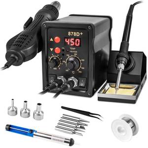lot 40245 image: Beaiguna 2 in 1 Hot Air Rework Soldering Iron Station Kit, Precision Circuit Board Soldering Gun Kit, Rapid Heat up Solder Station, Upgrade Dual System Independent Control, Auto Sleep & Calibration - Retail $34