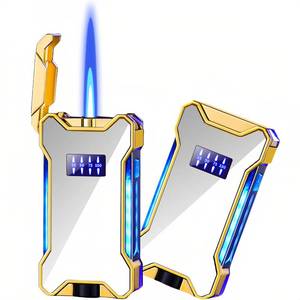 lot 40253 image: NINSI Butane Torch Lighter, Mecha Style Windproof Jet Blue Flame Refillable Lighters with LED Colorful Lights, Suitable for Indoor and Outdoor Use (Fuel Not Included) - Retail $20