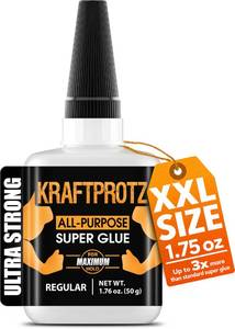 lot 40257 image: Super Glue XXL Value Size (1.76oz) All Purpose Liquid Adhesive for Plastic Bonds Wood, Metal, Rubber, Ceramic & Leather Industrial Strength Cyanoacrylate Formula KRAFTPROTZ - Retail $10