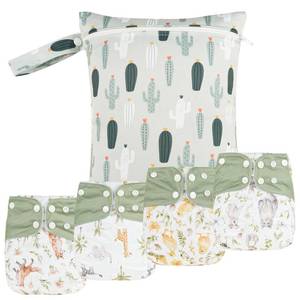 lot 40271 image: HappyFlute 9 Sets Newborn Baby Cloth Pocket Diapers Adjustable Reusable for Baby Boys and Girls(6-33 pounds,0-3 Years),One Wet Bag4Diapers and 4Inserts (AD10) - Retail $28