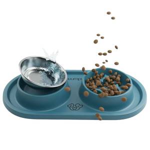 lot 40274 image: Wumpy Premium Dog Bowl and Slow Feeder Combo, Stainless Steel, Silicone Non-Slip Pad - Retail $14