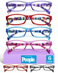 lot 40296 image: Gaoye Reading Glasses for Women, 6 pack Fashion Readers for Women Spring Hinge Eye Glasses, Blue Light Reading Glasses - Retail $16