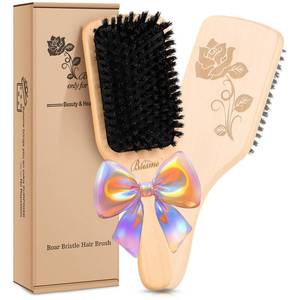 lot 40301 image: Bsisme Hair Brush, Boar Bristle Hair Brushes for Women Men Kid, Natural Bristles Paddle Brush for Thin Fine Hair, Restore Shine and Texture, Enhance Hair Shine and Health - Retail $10