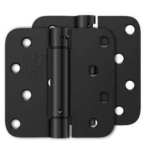 lot 40302 image: Luxbaro 2 Pack Self Closing Door Hinges 4 Inch, Matte Black Spring Loaded Hinges with 58 Radius Corners, Adjustable Tension for Garage, Front Door, for Left and Right Hand Door, UL Listed - Retail $18