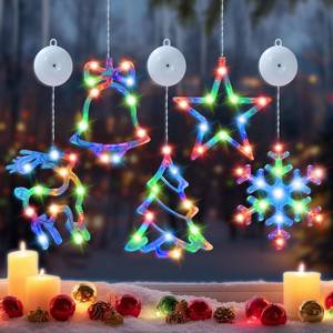 lot 49067 image: 5PC Christmas Window Lights Decorations, Window Christmas Decorations with Suction Cup, Lighted Bell Tree Reindeer Snowflake Star with Timer Function, for Windows, Glass Walls, Christmas Trees - Retail $16