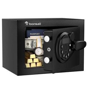 lot 49082 image: Bonsaii Safe Box with Electronic Keypad, Steel Security Lock Box with Key, 0.23 Cubic Feet, 9.06 W x 6.69 D x 6.69 H, Small Hidden Safe for Cash Jewelry - Retail $31