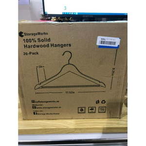 lot 49083 image: High-Grade Wooden Suit Hangers (20 Pack) - Smooth Finish Solid Wood Coat Hanger with Non Slip Pants Bar  360° Swivel Hook and Precisely Cut Notches for Camisole  Jacket  Pant  Dress Clothes Hangers - Retail $51