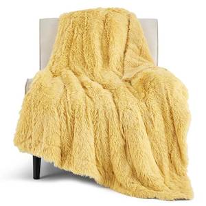 lot 49084 image: Bedsure GentleSoft Fuzzy Sherpa Faux Fur Twin Blanket Yellow Cozy Gifts for Women Men, Soft Fleece Plush Warm Thick Blanket Twin Size for Bed, Couch, Room Dorm Essentials Yellow Decor Gifts, 60x80 - Retail $44