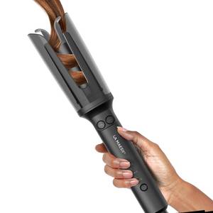 lot 49092 image: LA MAESII Automatic Rotating Curling Iron, Hair Curler with 3 Temps Fast Heating, 2-Way Rotating 1 Inch Curling Wand, Ceramic Coating, Ionic, Anti-Scald, Anti-Tangle, Dual Voltage Auto Shut-Off (Gray) - Retail $38